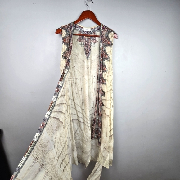 CAMILLA FRANKS Designer Multiwear‎ Long Vest Embellished Silk Cream Women One Sz - Picture 4 of 16